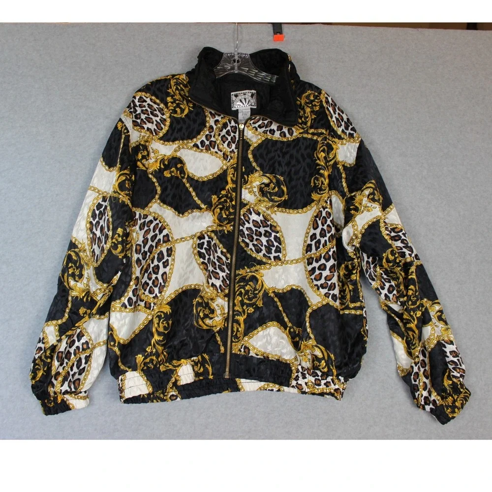 Sunterra‎ 90s Retro Vintage Bomber Jacket Womens Large Animal Print Mix